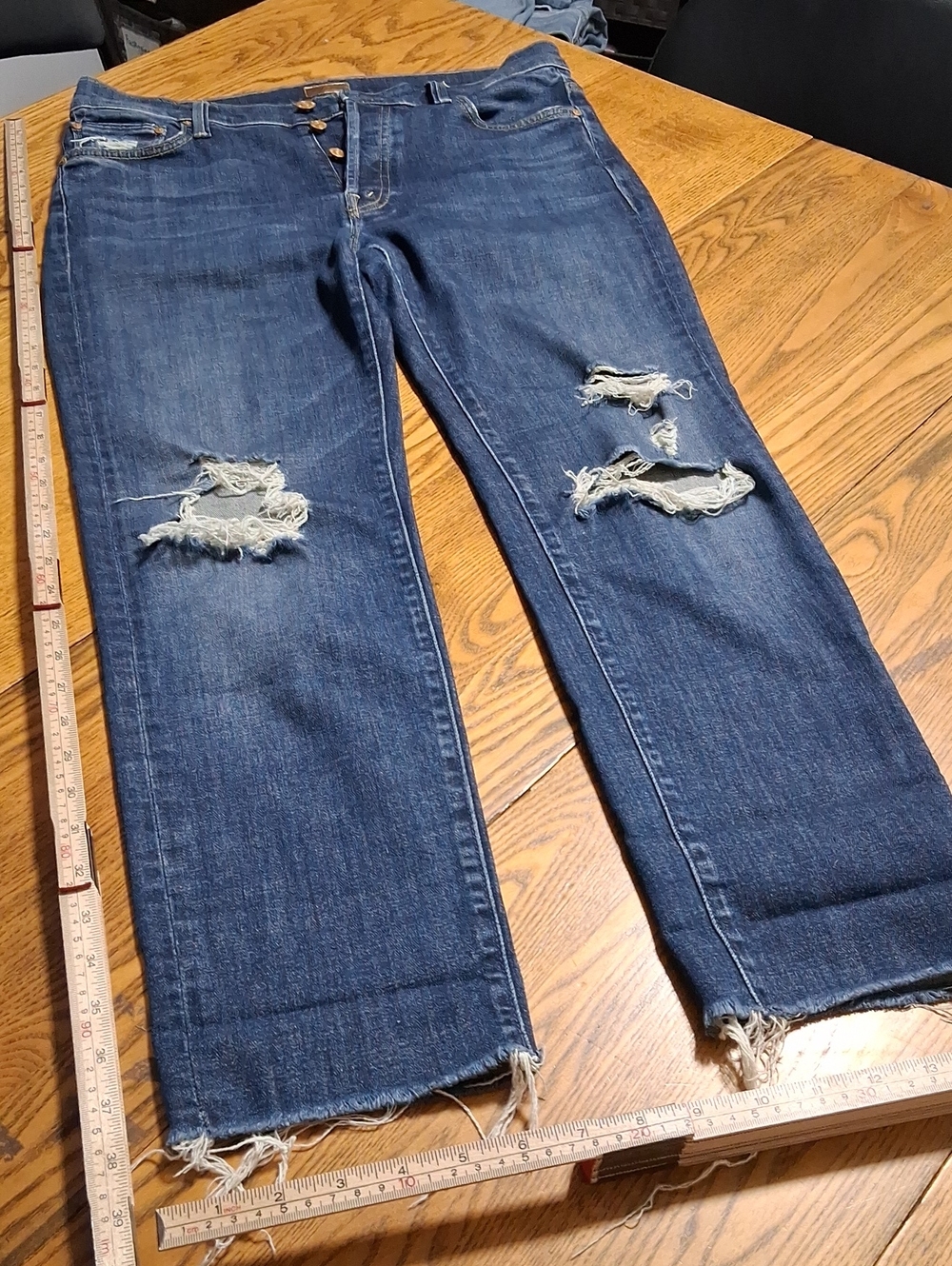 MOTHER Jeans Women 27 BLUE DISTRESSED SCRAPPER CUFF Used ANKLE FRAY Pant